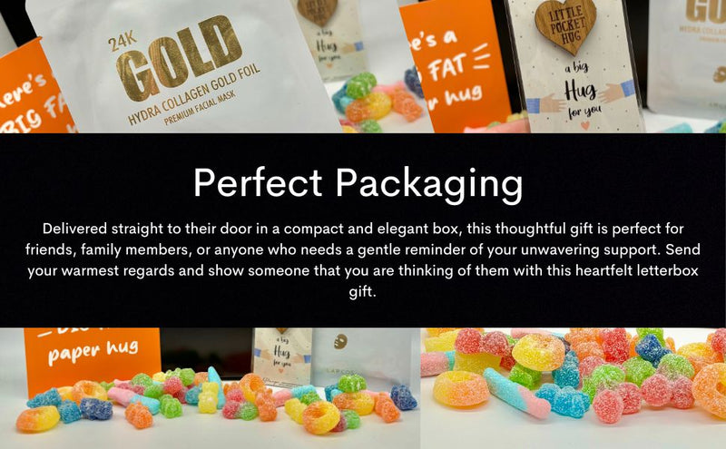 Sending Hugs Letterbox Gift Box with Sweets Packaging Info