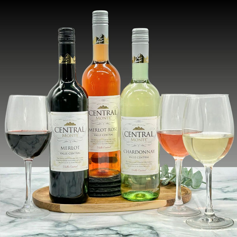Central Monte Merlot, Merlot Rosé & Chardonnay Wine Trio Gift Set.
