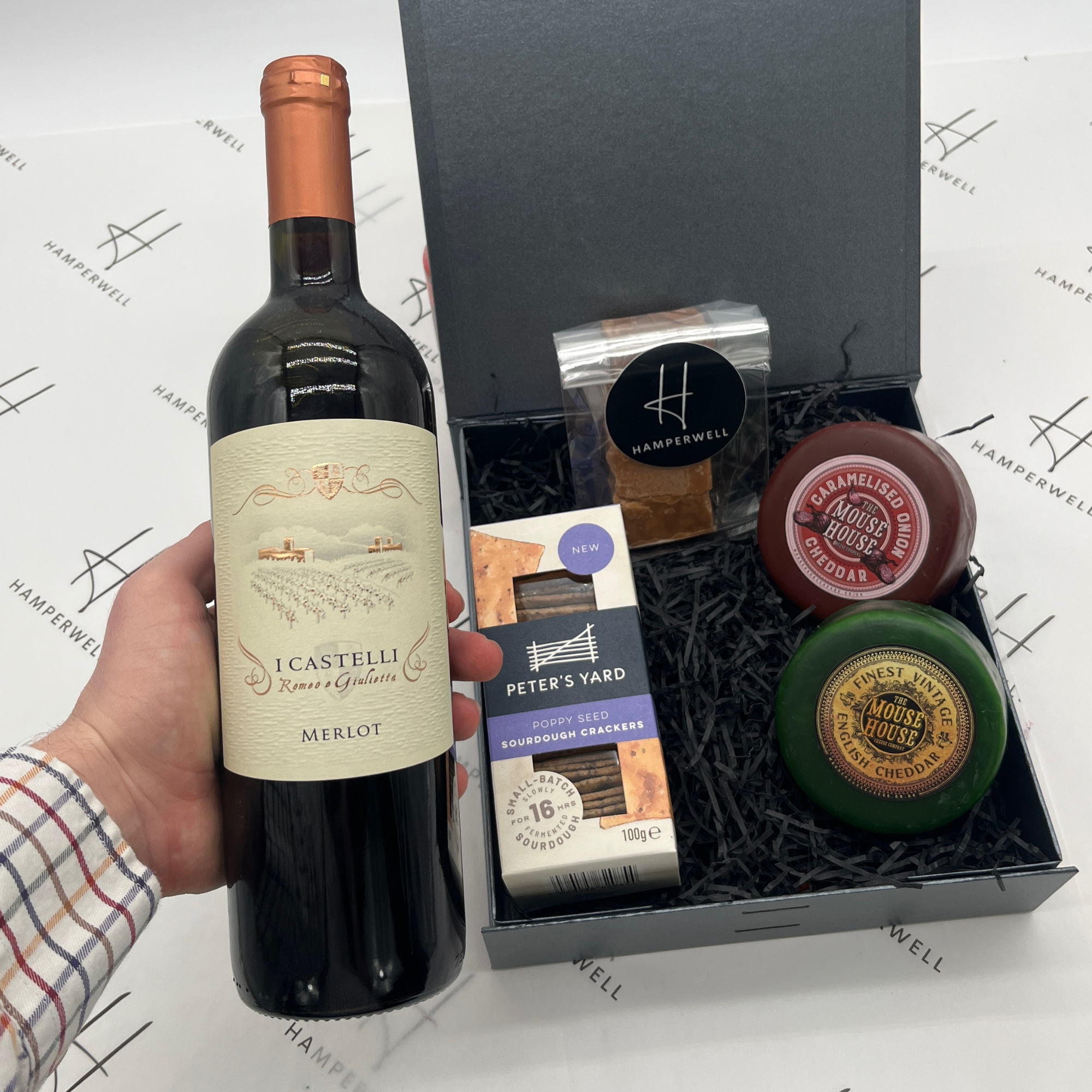 Cheese and Crackers Hamper With Red Wine – HamperWell