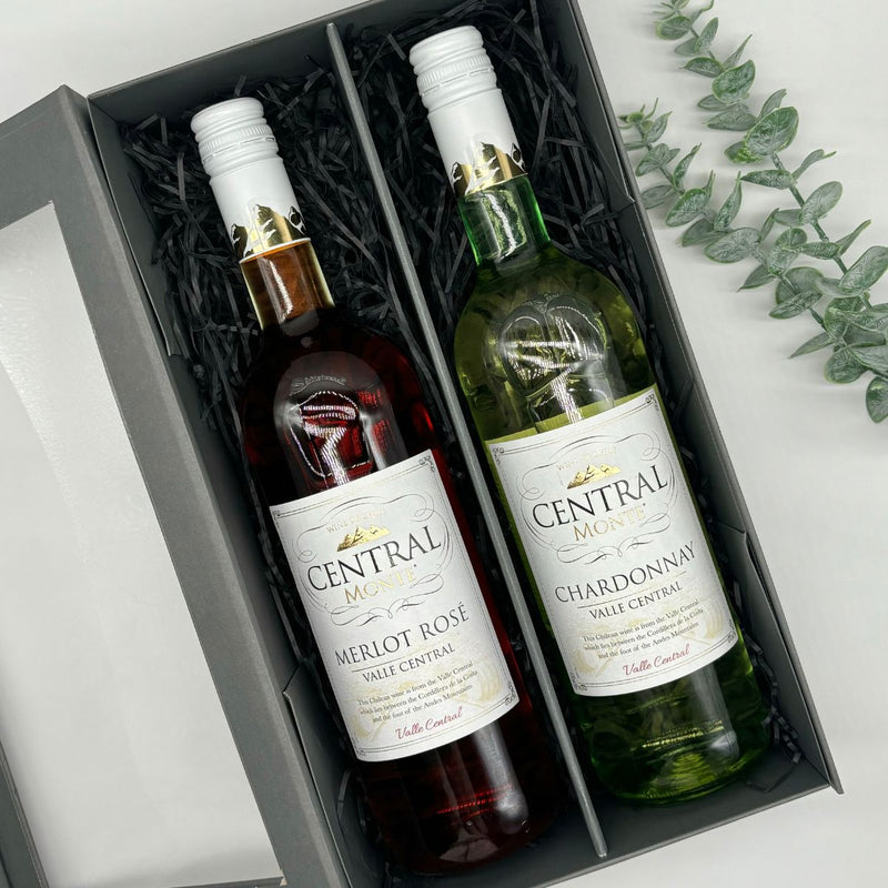 Central Monte Chardonnay & Merlot Rosé Wine Duo Gift Set. Presented in Luxury Gift Box.