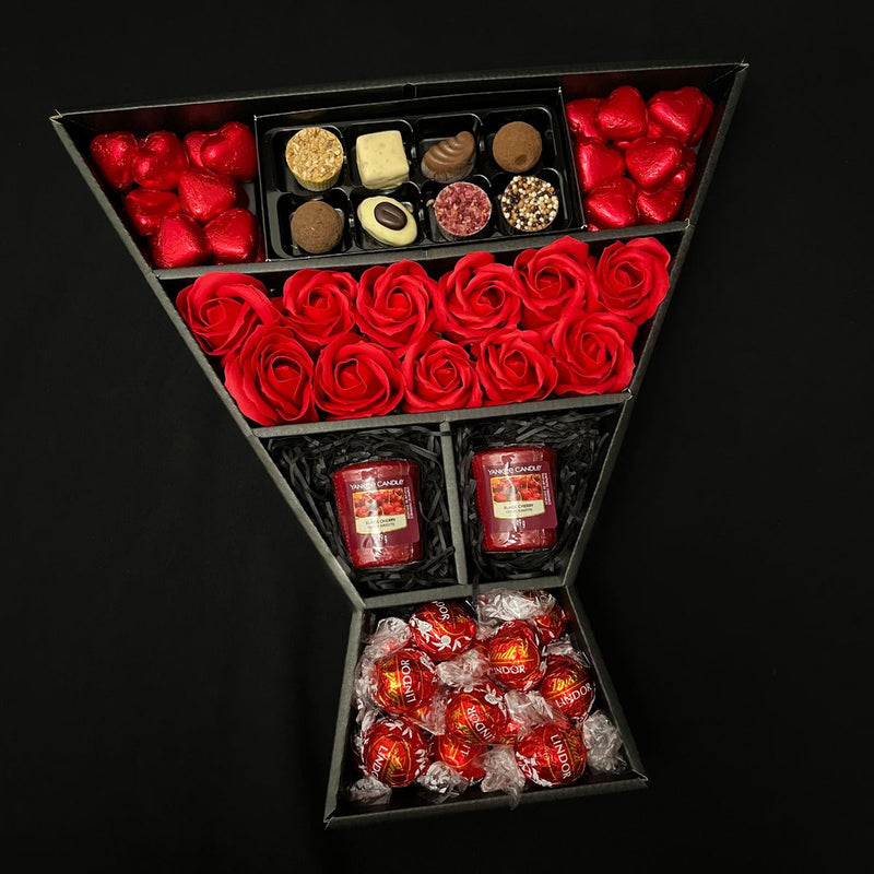 Lindt Lindor & Yankee Candle Signature Chocolate Bouquet With Red Roses, handmade chocolate truffles, stunning red roses