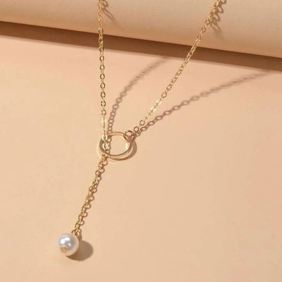 White Pearl Drop Karma Elegant Y Shape Everyday Elegant Lariat Drop Necklace