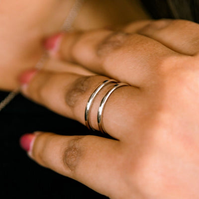 Adjustable Sterling Silver Double Layer Stacking Band Ring