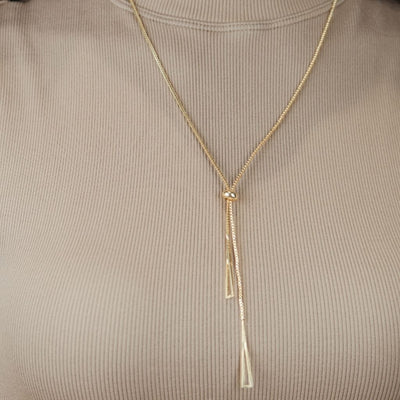 Two Triangle Geometric Drop Y Shape Interlock Long Cocktail Lariat Necklace