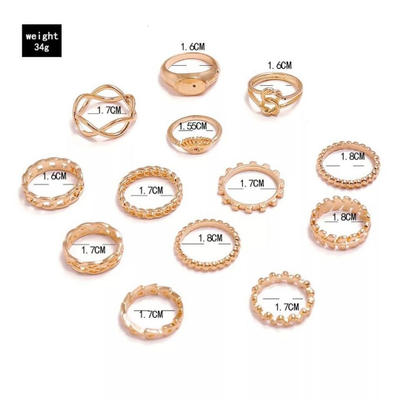 13 Pcs Gold Stone Metallic Stacking Multi Size Knuckle Midi Ring Set