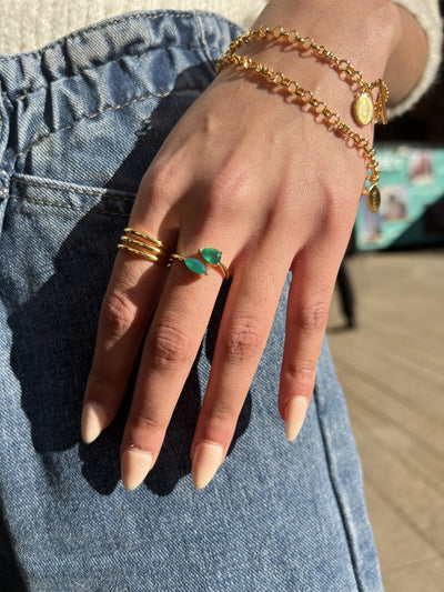Chloé Green Onyx Marquise x Pear Adjustable Ring Gold vermeil