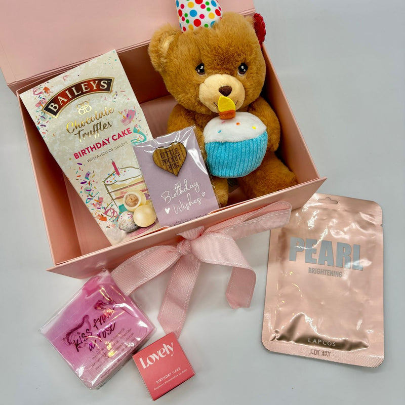 Birthday Wishes Treatbox Gift Hamper with Rose Handmade Soap, Teddy & Pamper Gifts 