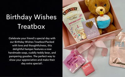 Birthday Wishes Treatbox Gift Hamper with Rose Handmade Soap, Teddy & Pamper Gifts