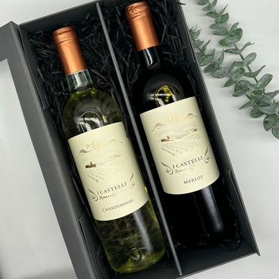 I Castelli Merlot & Chardonnay Wine Duo Gift Set. Luxury Gift Box.