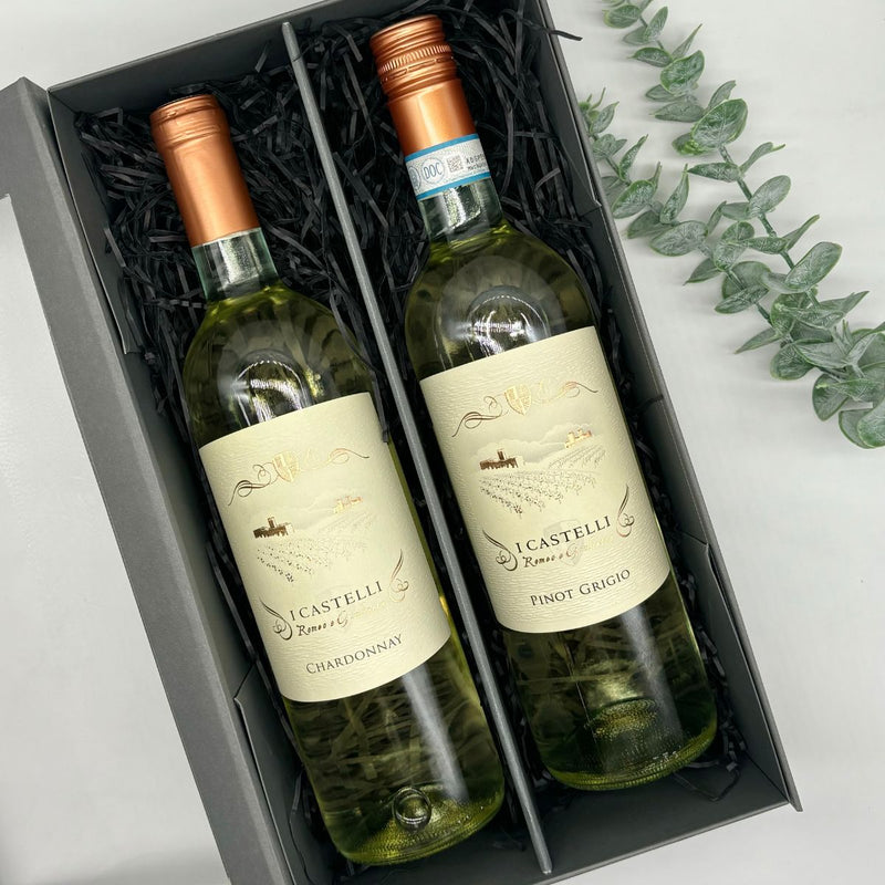 I Castelli White Wine Duo Gift Set. Presented in luxury Gift box.