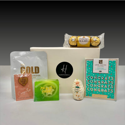 Congratulations Treatbox Hamper with Chocolate, Bubbly Bath Bomb & Pamper Gifts
