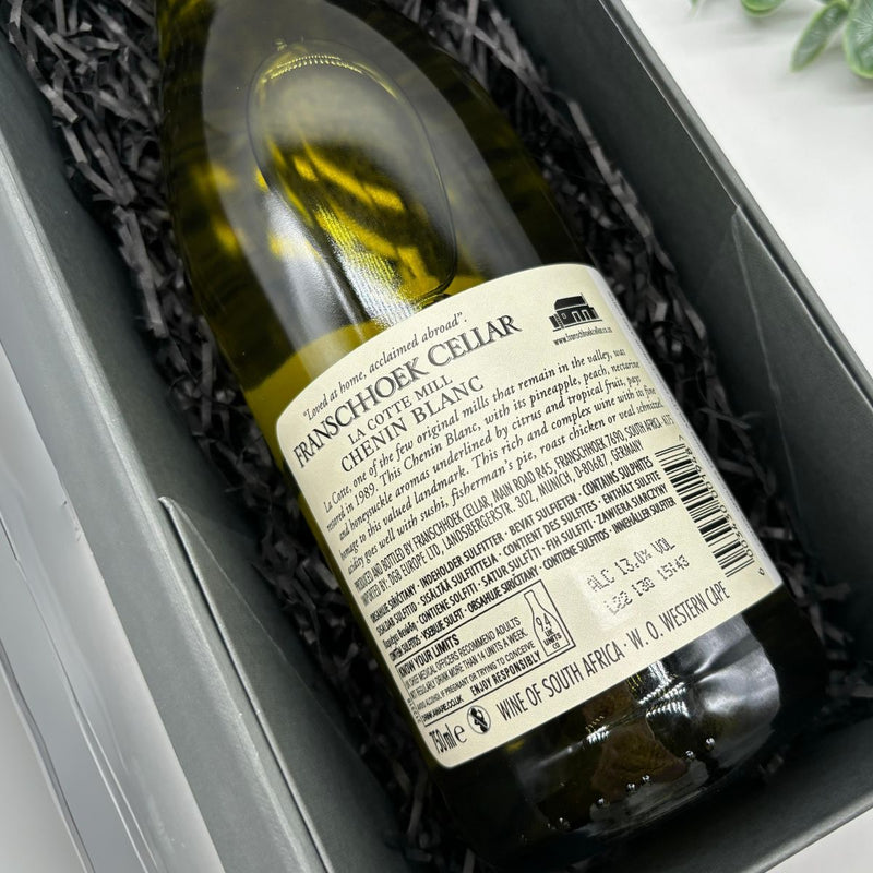 Franschhoek Cellar Baker Station Shiraz, Rosé & Chenin Blanc Wine Trio Gift Set. Back of Chenin Blanc.