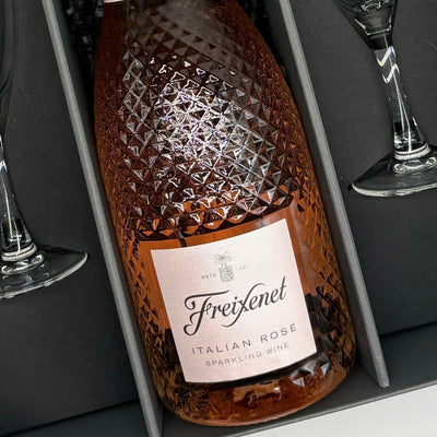 Freixenet Italian Sparkling Rose Extra Dry Wine 75cl 2 x Champagne flutes in Luxury Presentation Box