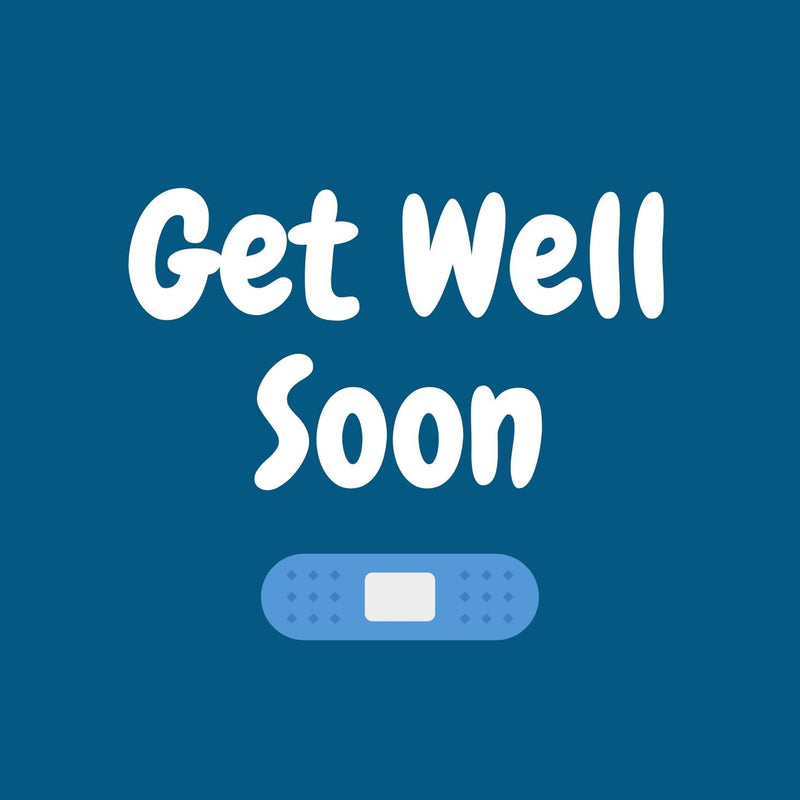 Get Well Soon Blue Gift Postcard 12cm Square – HamperWell