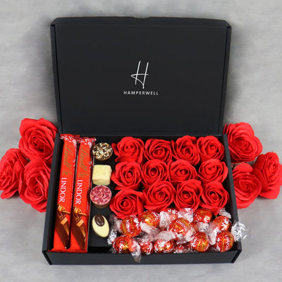 Lindt Lindor Ultimate Gift Hamper With Red Roses stunning hamper
