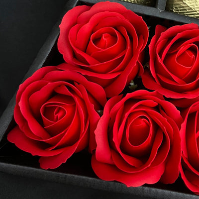 Lindt Lindor & Ferrero Rocher Signature Chocolate Bouquet With Red Roses close up of stunning red roses