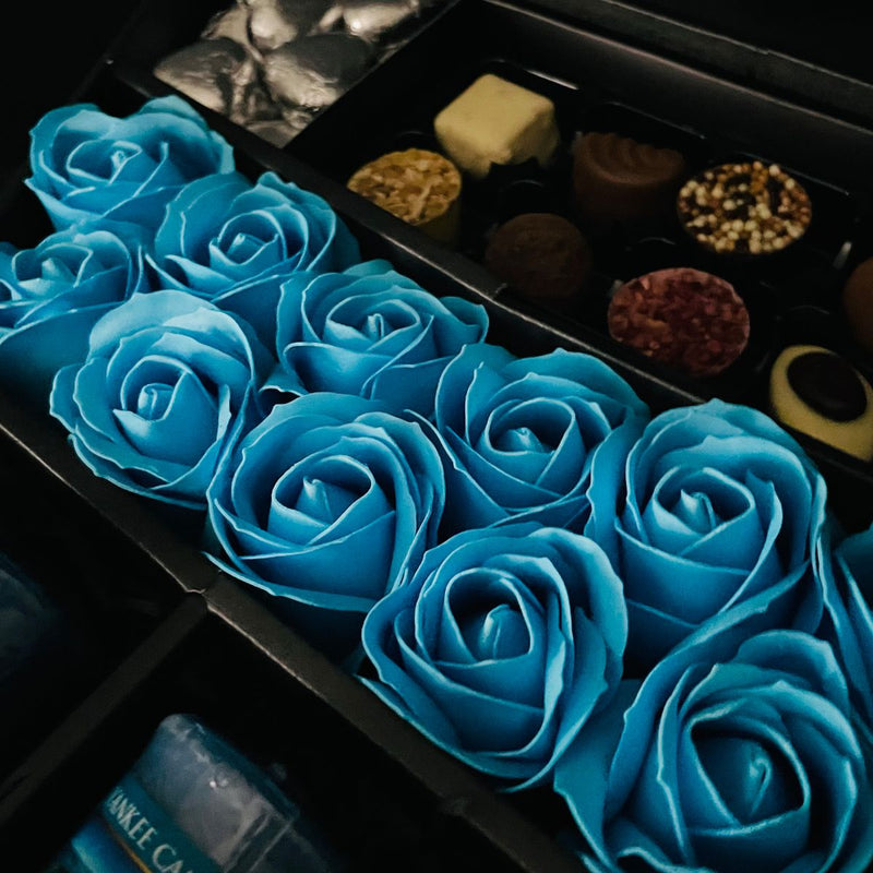 Lindt Lindor & Yankee Candle Signature Chocolate Bouquet With Blue Roses stunning royal blue roses with artisan truffles