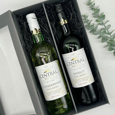 Central Monte Merlot & Chardonnay Wine Duo Gift Set. Presented in luxury Gift Hamper