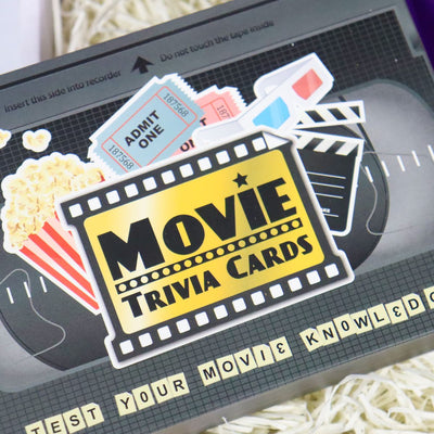 Ultimate Movie Night treatbox Gift Hamper with Quiz, Film Ideas & Treats Movie Trivia Cards