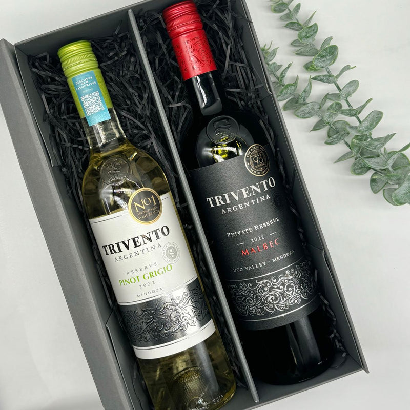 Trivento Private Reserve Malbec & Pinot Grigio Wine Duo Gift Set. Presented in Luxury Gift Box.