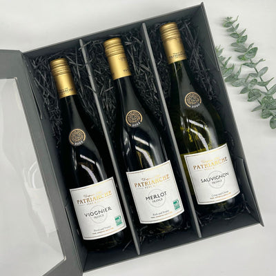 Patriarche Sauvignon Blanc, Merlot & Viognier Wine Trio Gift Set. Luxury Gift Box