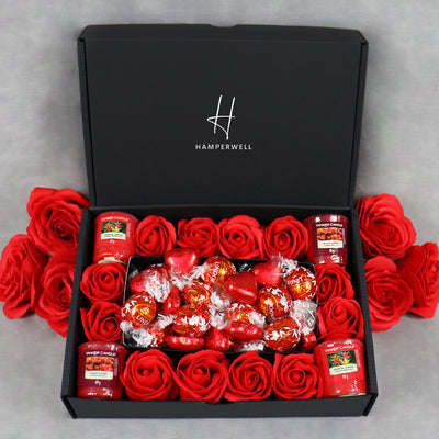 Yankee Candle Ultimate Gift Hamper With Red Roses with official yankee candle votive candles and Lindt Lindor Truffles