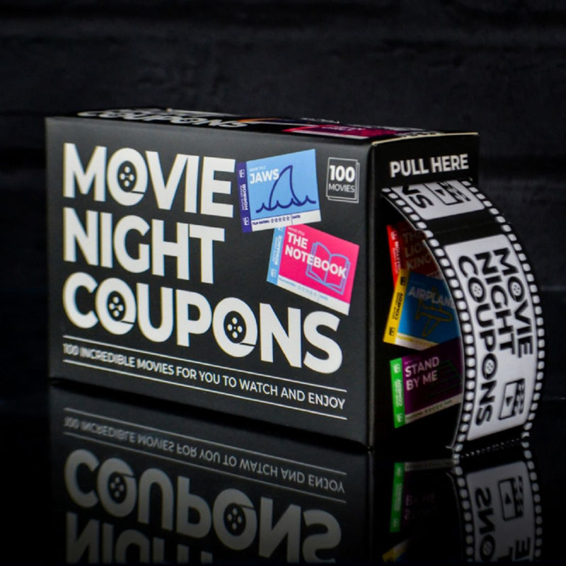 Ultimate Movie Night treatbox Gift Hamper with Quiz, Film Ideas & Treats Movie Night Coupons