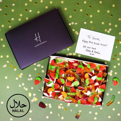 Der Briefkasten-Geschenkkorb mit Halal-Gummy-Pick-N-Mix-Süßigkeiten