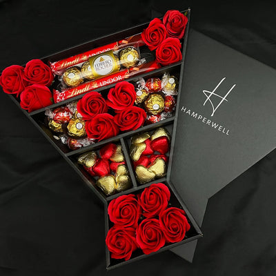 Lindt Lindor &amp; Ferrero Rocher Signature Chocolate Bouquet mit roten Rosen