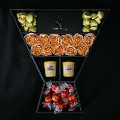 Lindt Lindor & Yankee Candle Signature Chocolate Bouquet With Peach Roses 