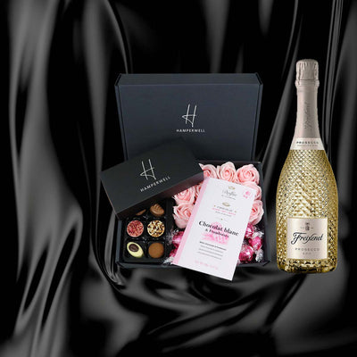 Dolfin Chocolate Ultimate Gift Hamper With Pink Roses bundle with luxury prosecco