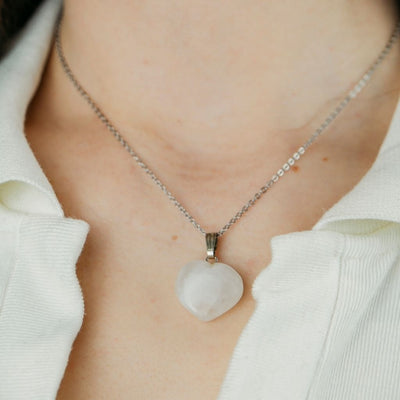 White Amazonite Green Rose Quartz Crystal Heart Shape Pendant Necklace