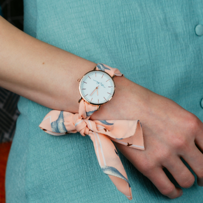 White Swan Cloth Changeable Cotton Tie Knot Strap Geneva Boho Wristwatch