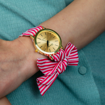 Orange Stripe Cloth women changeable cotton strap wristwatch