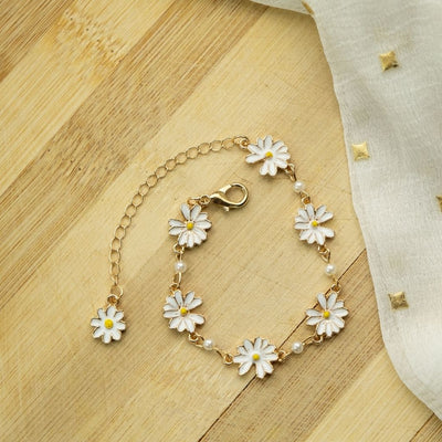 Gold Plated Sun Flower Charms Summer Indie Boho Daisy Floral Adjustable Bracelet