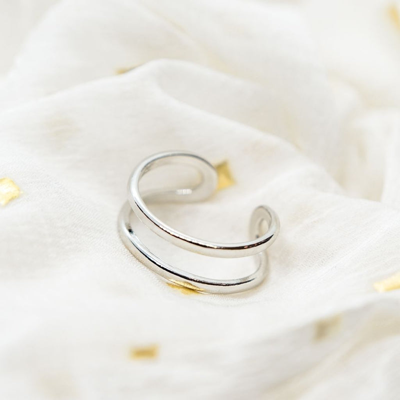 Adjustable Sterling Silver Double Layer Stacking Band Ring