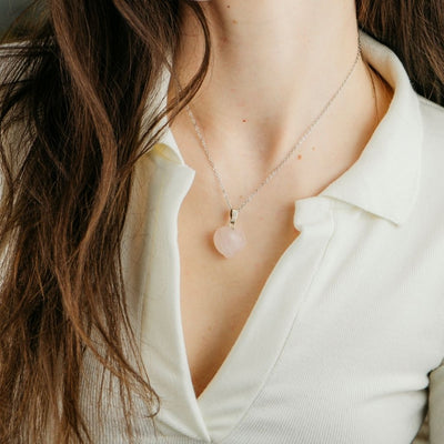 White Amazonite Green Rose Quartz Crystal Heart Shape Pendant Necklace