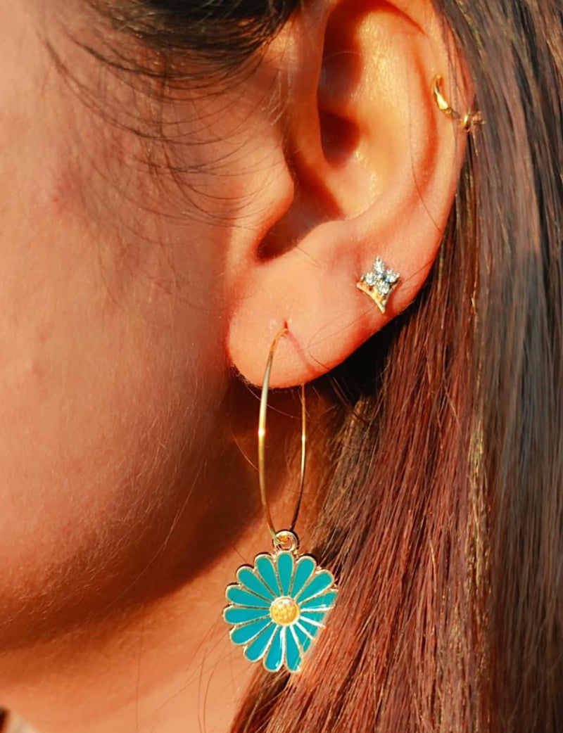 Multicolour Sunflower Charm Boho 30mm Floral Dangle Dainty Hoop Earrings