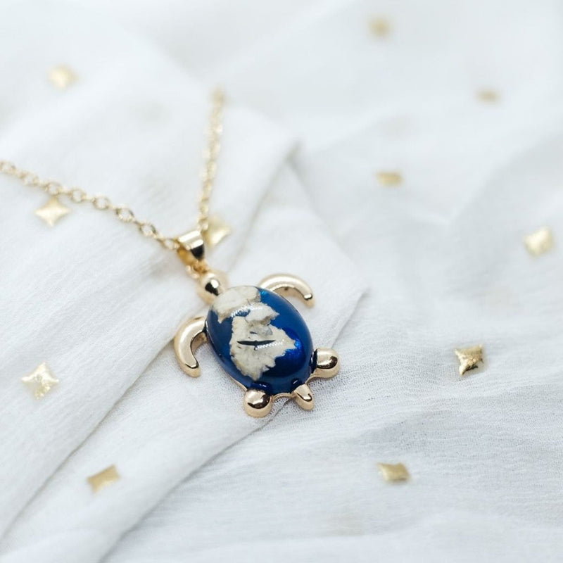 Blue White Resin Sea Turtle Charm Boho Animal Pendant Necklace