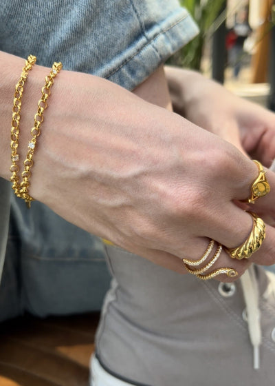 Chicago T-BAR Belcher Rolo Chain 18ct Gold Vermeil Bracelet  with Zirconia
